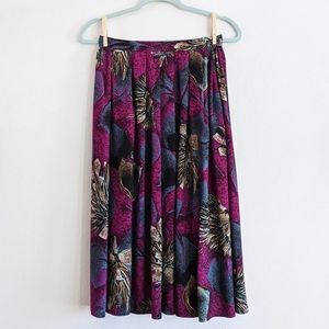 Deep Purple Abstract Floral Print Skirt